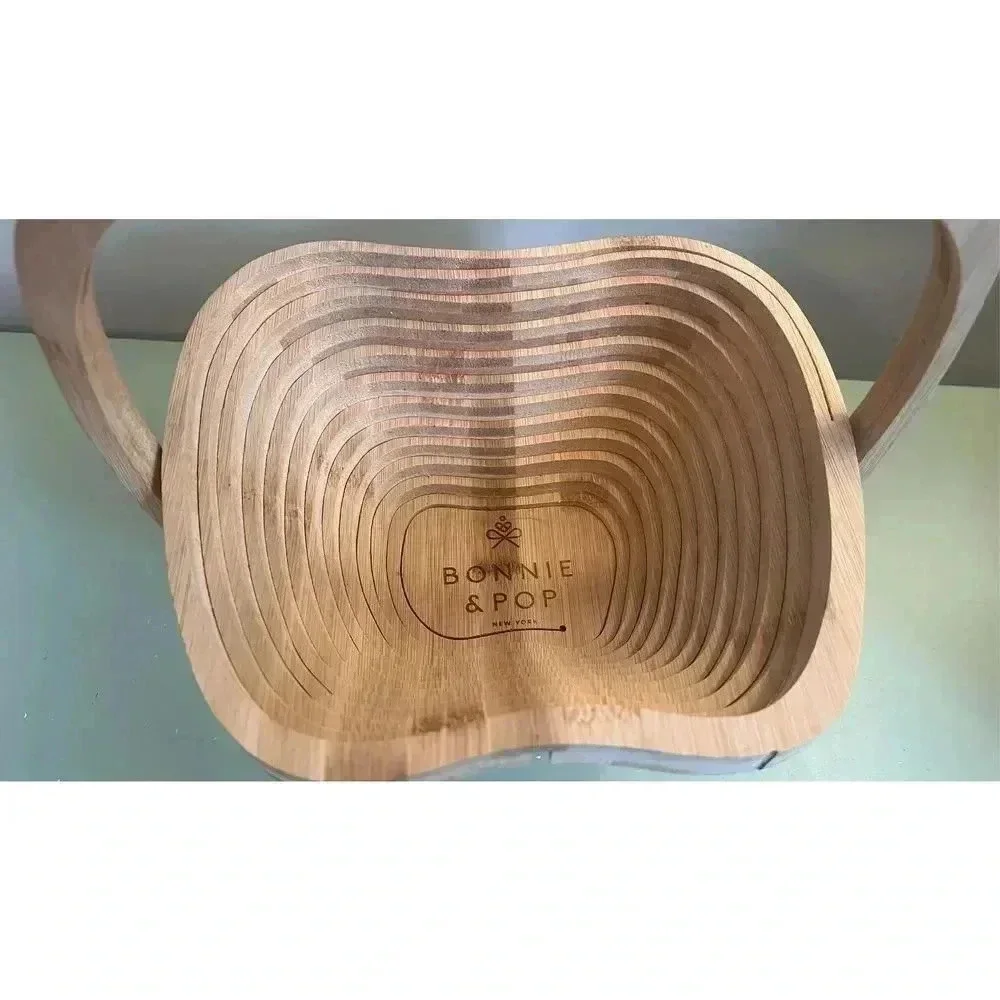 Bonnie & Pop Basket Wood Fold Out Fruit Apple Basket Holder‎ Decoration